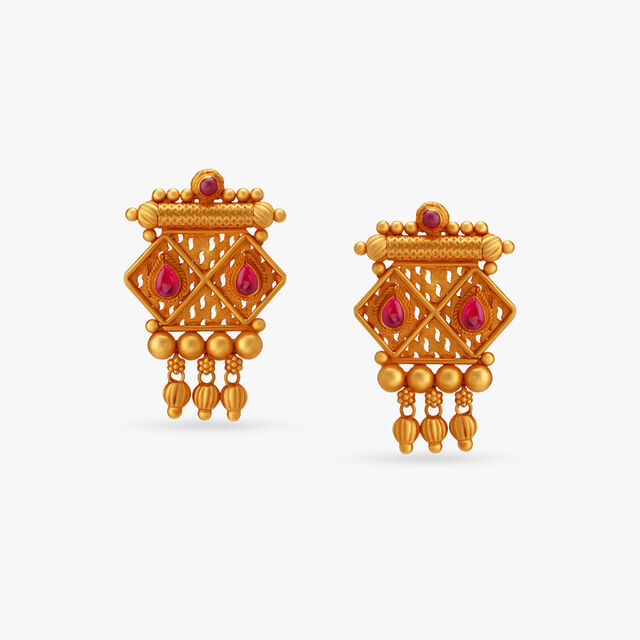 Ancestral Geometrical Gold Drop Earrings,,hi-res image number null