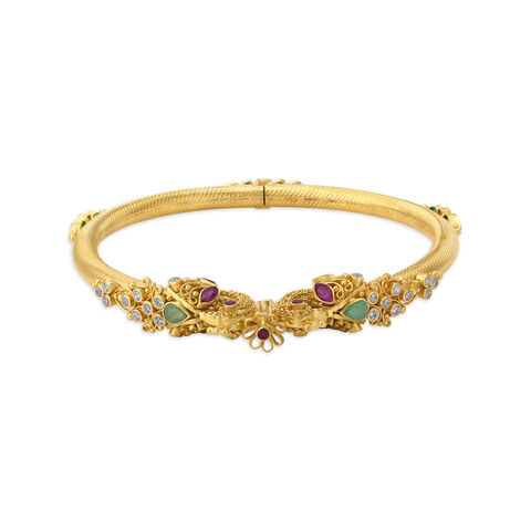 Breathtaking Cubic Zirconia and Emerald Gold Kada Bangle