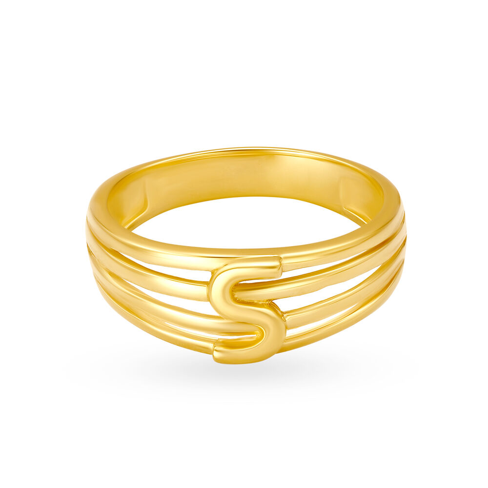 Letter S 14KT Yellow Gold Initial Ring