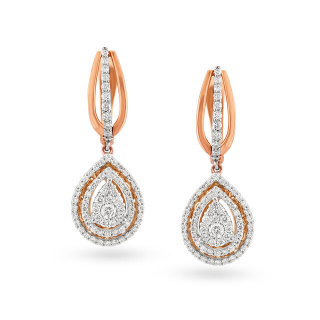 Shimmering 18 Karat White And Rose Gold And Diamond Teardrop Hoops,,hi-res image number null