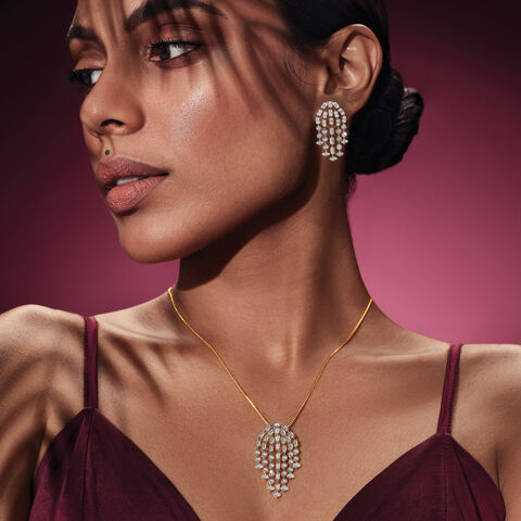 Sleek Cascade Diamond Pendant and Earrings Set