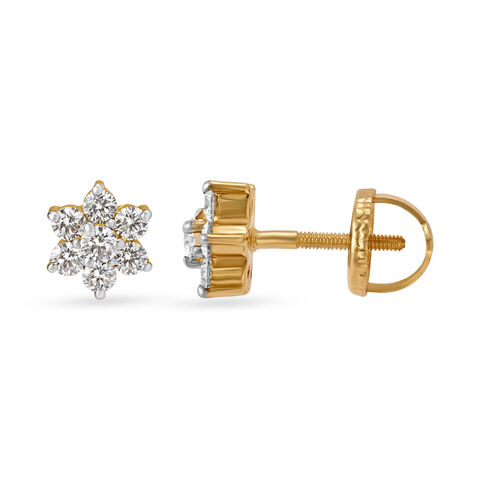 Timeless 18 Karat Yellow Gold And Diamond Floral Studs