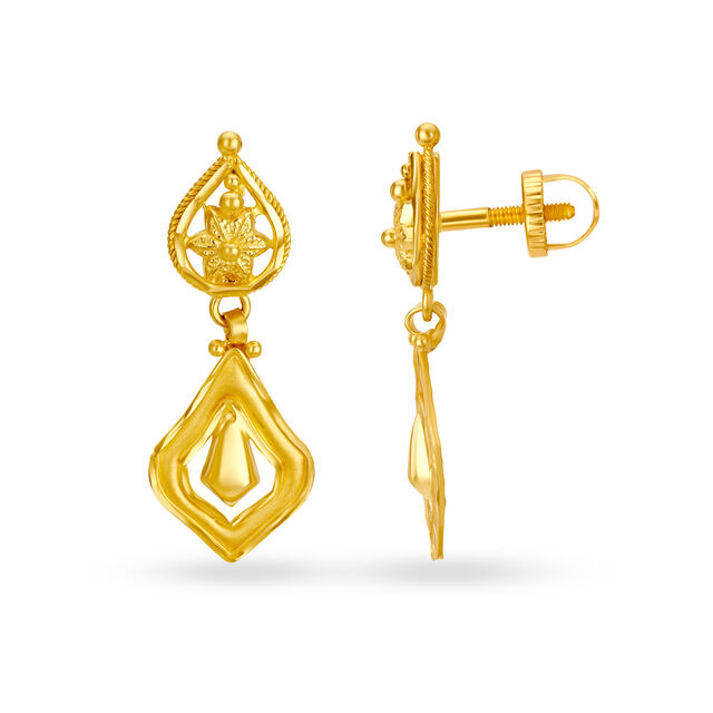 Shiny 22 Karat Yellow Gold Floral Drop Earrings,,hi-res image number null