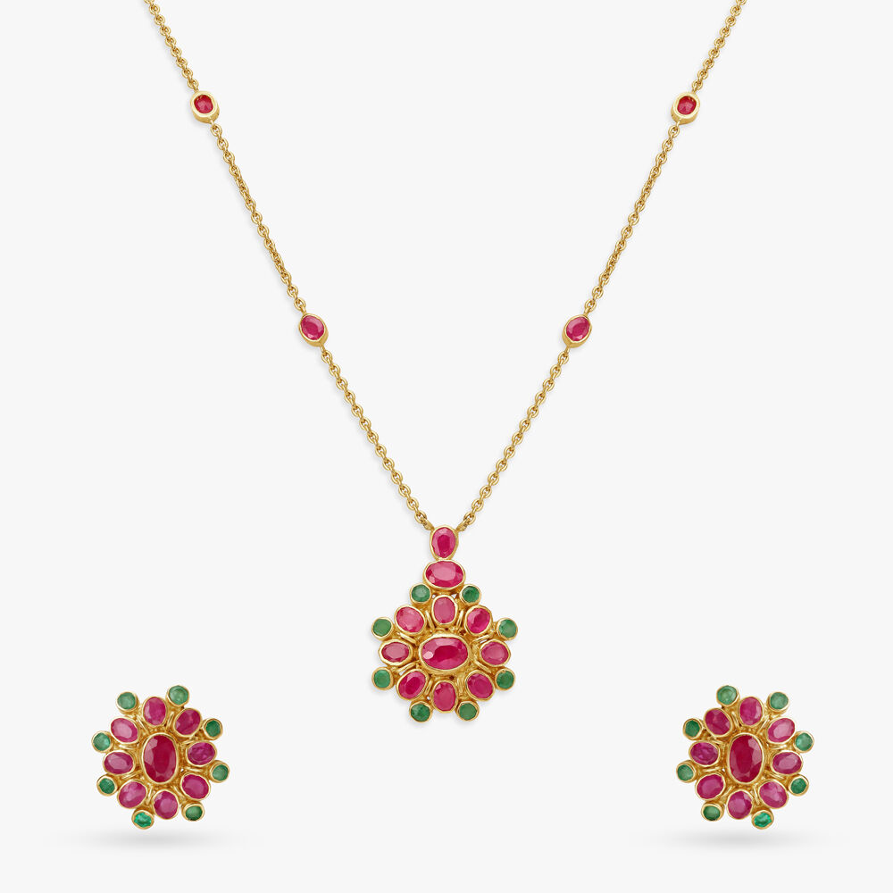 Botanical Opulence Ruby and Emerald Pendant with Chain and