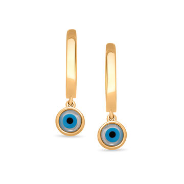 Mamma Mia 14 KT Yellow Gold Evil Eye Hoop Earrings