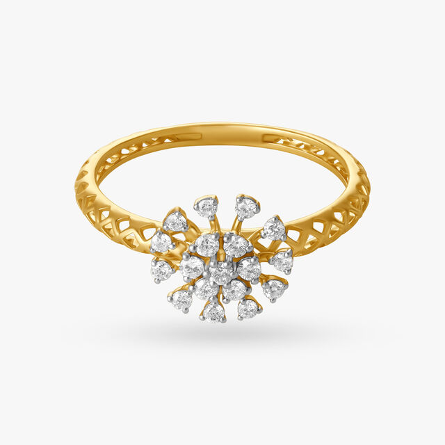 Lustrous  Floral Gold and Diamond Ring,,hi-res image number null