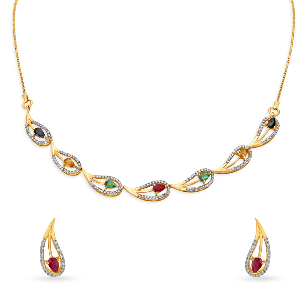 Multicoloured Gold and Diamond Necklace Set with precious stones