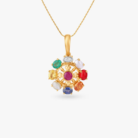 Circular Navratna Diamond Pendant