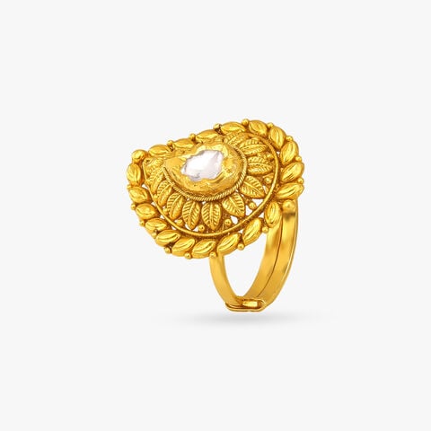 Leaf Halo Gold Finger Ring