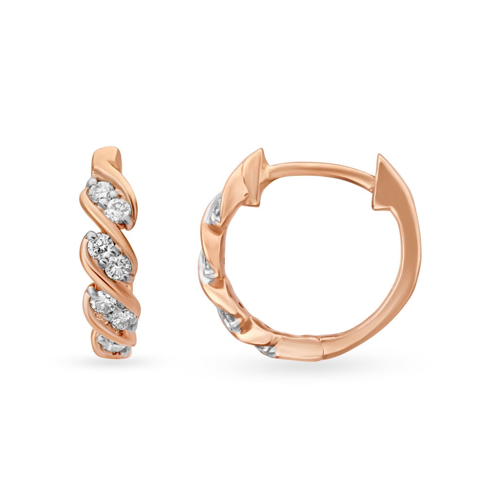 Charming Twisted Rose Gold and Diamond Hoop Bali Earrings