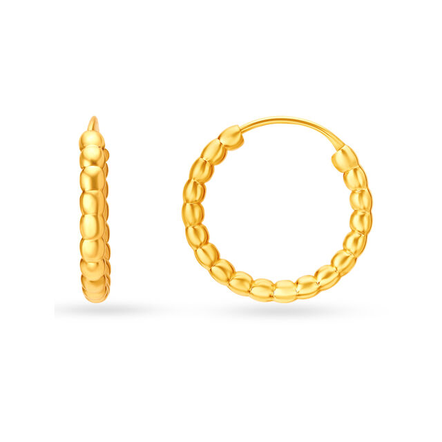 22 KT Yellow Gold Graceful Beaded Hoop Earrings,,hi-res image number null