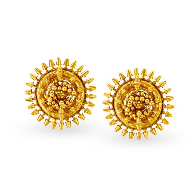 Large Sun Shape Gold Stud Earrings,,hi-res image number null