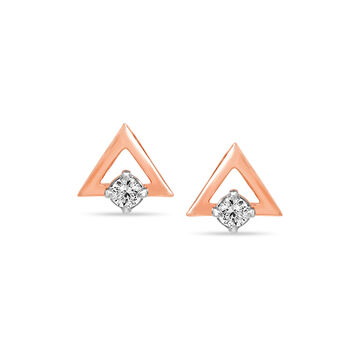 14KT Rose Gold Triangle Treasure Diamond Stud Earring