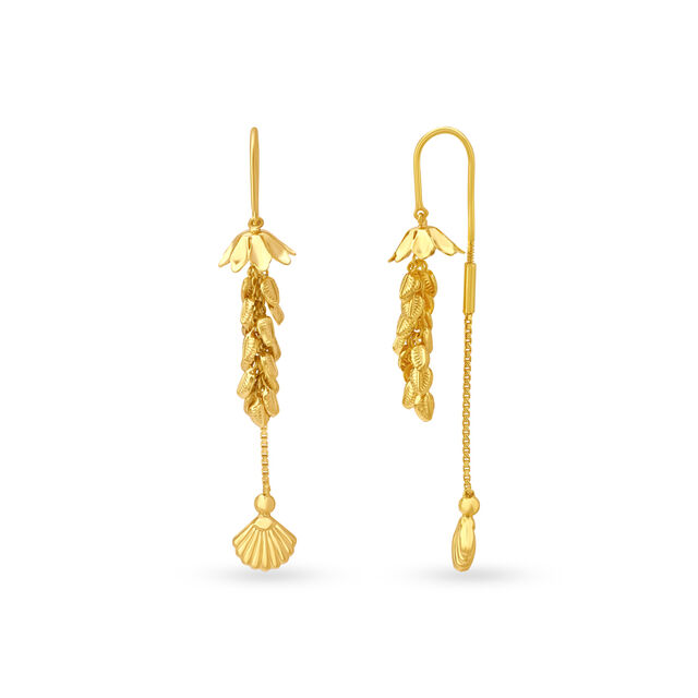 Oyster Shell Motif Dangling Gold Drop Earrings,,hi-res image number null