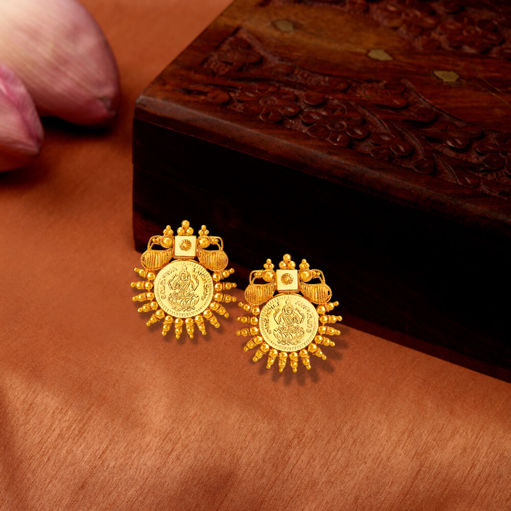 Coin Earrings/ Lakshmi Gold Earrings/ Temple Earrings/ Indian Earrings/  Antique Gold Studs / South Indian Jewelry/ Gold Tops/delicate Studs - Etsy