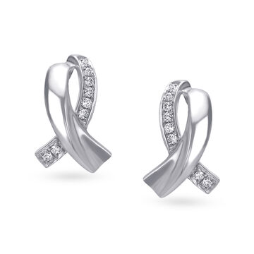 Charming 950 Platinum Ribbon Stud Earrings