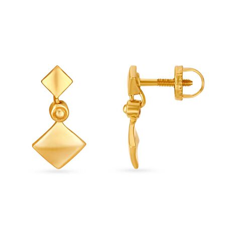Geometric Yellow Gold Rhomboid Drop Earrings