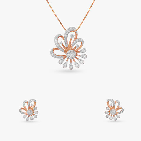 Bloom Arc Diamond Pendant and Earrings Set
