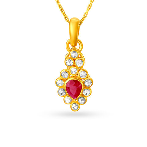 Fiery Pendant and Earrings Set with Un-cut Diamonds and Rubies