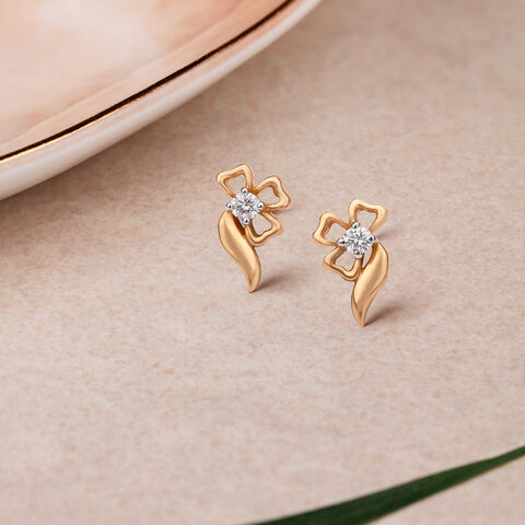 Diamond Vine Floral Gold Stud Earrings