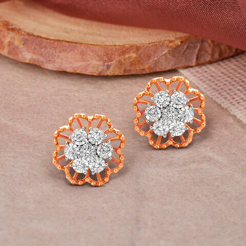 Ethereal Rose Gold And Diamond Floral Studs