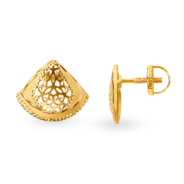 Japanese-Inspired Royal Jali Work Gold Stud Earrings,,hi-res image number null
