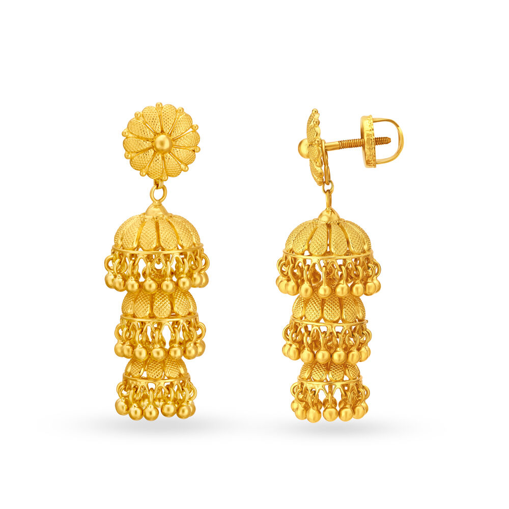 Traditional 3 Layer Charming Gold Jhumkas
