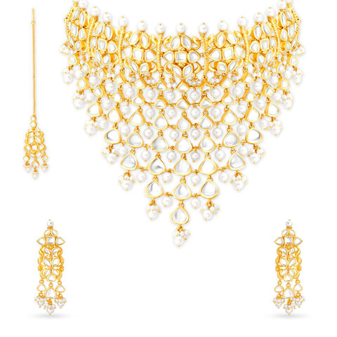 Chandelier Style Gold Necklace Set with Maang Tikka