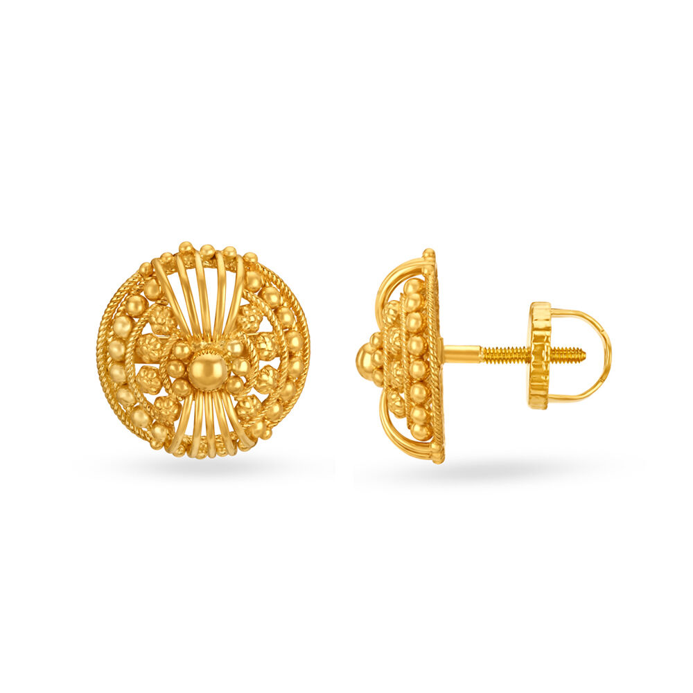 Intricate 22 Karat Yellow Gold Beaded Circular Studs