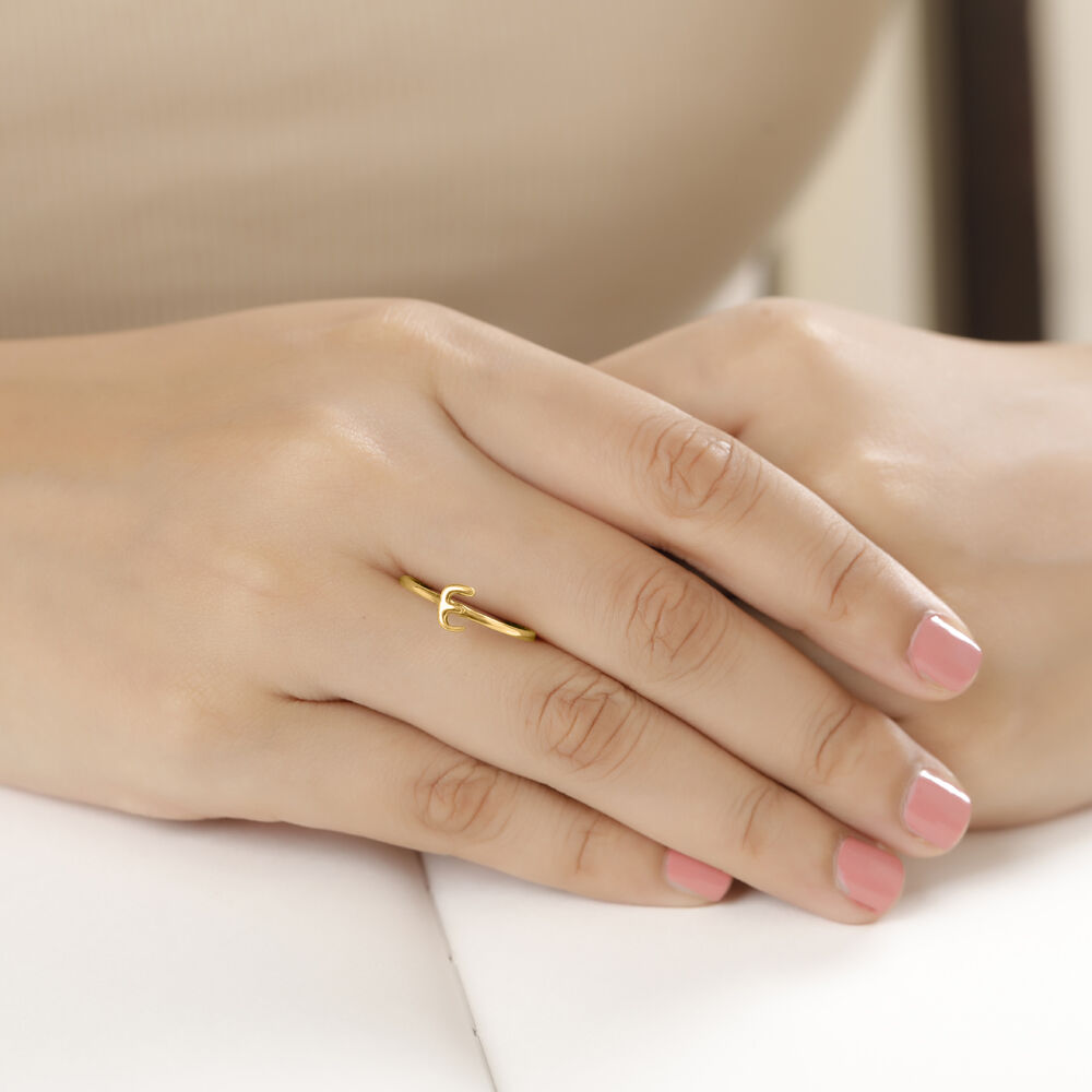 Letter E 14KT Yellow Gold Initial Ring