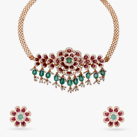 Regal Lotus Diamond Necklace Set