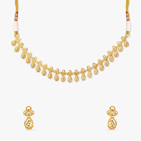 Leaf Drop Gold Necklace Set