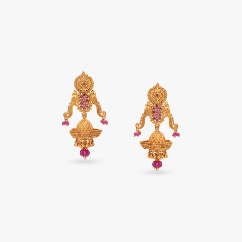 Aaradhya Flame Gold Drop Earrings