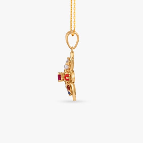 Luminous Floral Navratna and Diamond Pendant