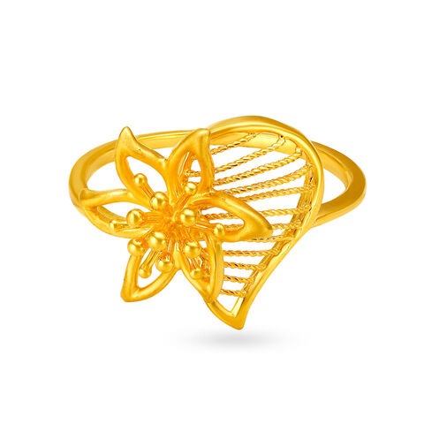Dazzling 22 Karat Yellow Gold Flower Finger Ring
