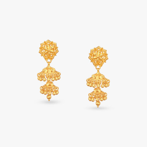 Regal Dome Gold Jhumka Earrings