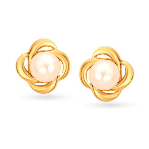 Floral Pearly Gold Stud Earrings