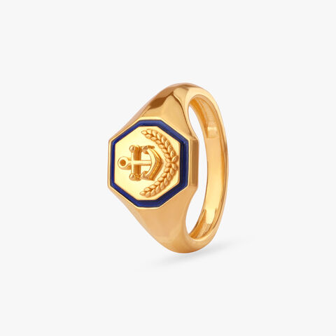 Nautical Emblem Gold Ring For Men