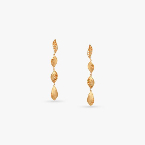 Layered Leaf Gold Drop Earrings