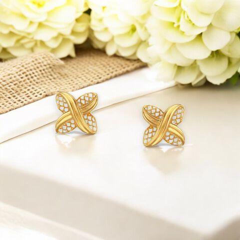 Crossover Petal Gold Stud Earrings