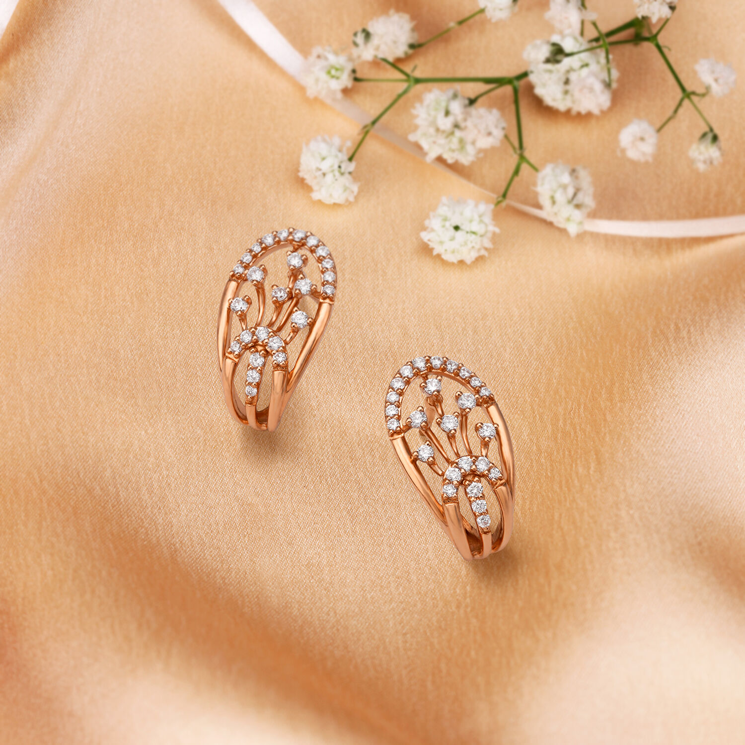 Lovely Bali Style Diamond Hoop earrings in Rose Gold