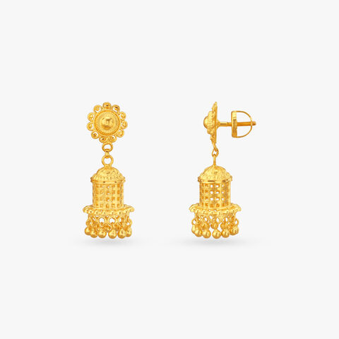 Temple Bell Gold Jhumka Earrings