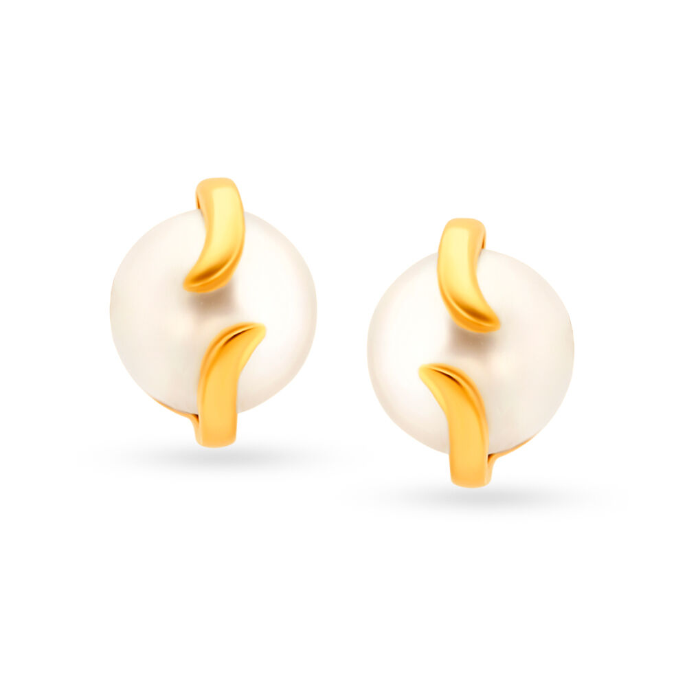 Bewitching 18 Karat Gold And Pearl Stud Earrings