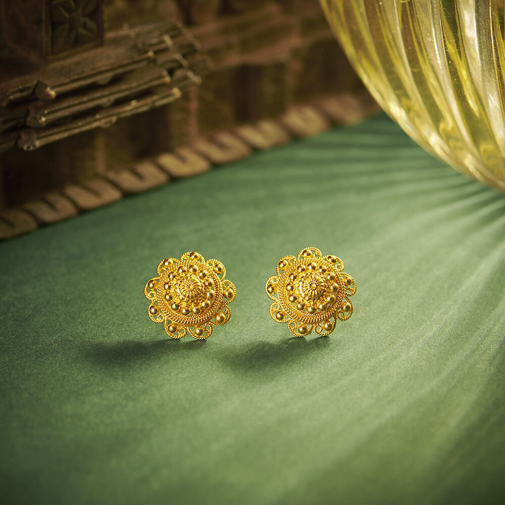 Gold Earrings (3.400 Grams)in 22Kt Plain Yellow Gold | Mohan Jewellery