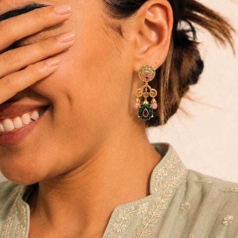 Carved Rhythm Gold Drop Earrings
