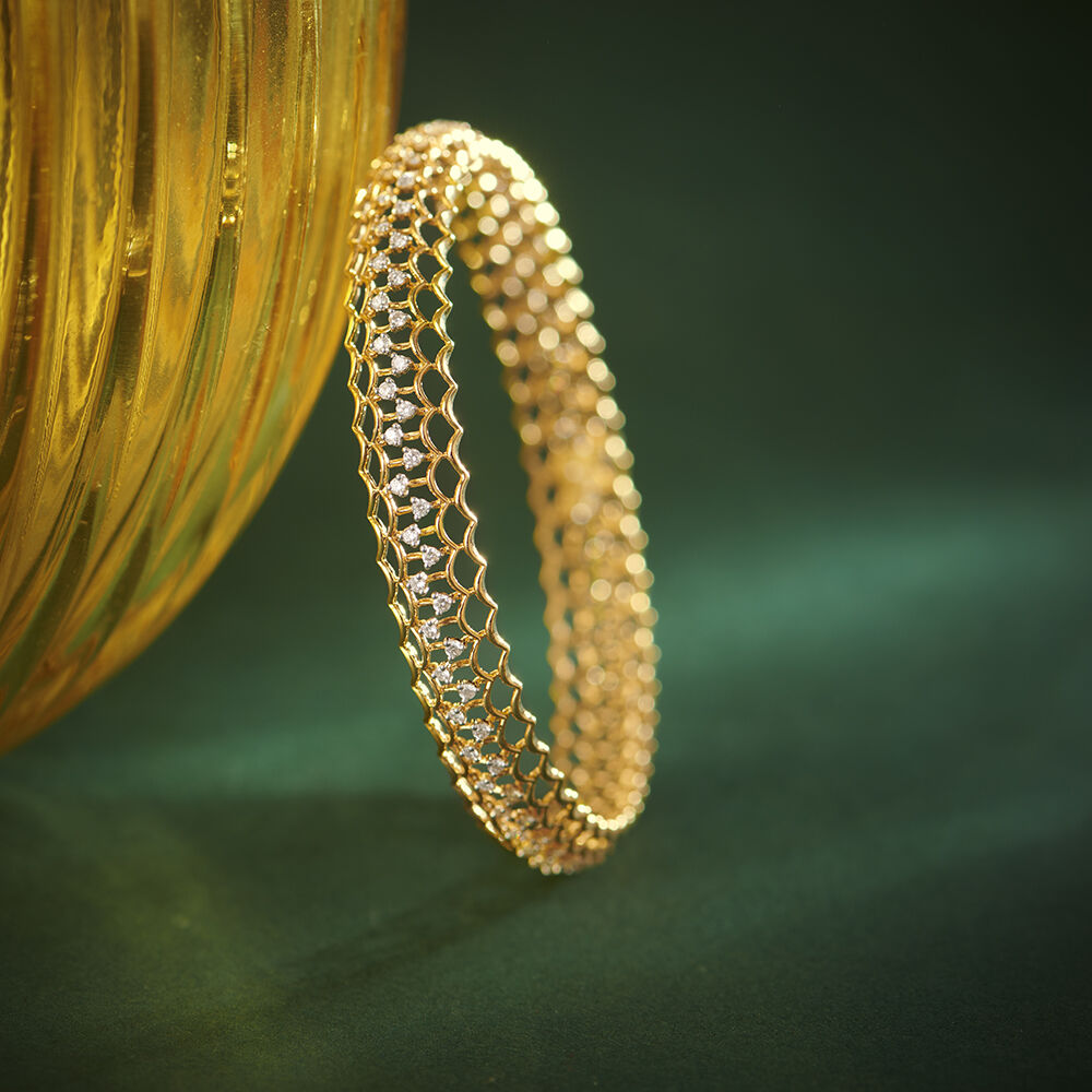 Diamond Studded Open Work Gold and Diamond Bangle