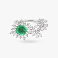 Elegant Emerald and Dazzling Diamond Floral Finger Ring,,hi-res image number null
