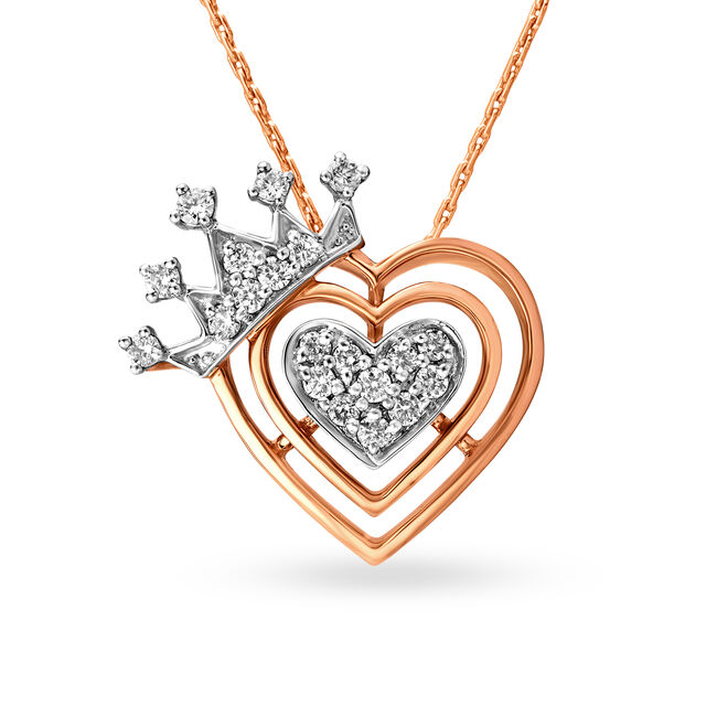 Rose Gold Crown Heart Pendant With Diamonds,,hi-res image number null