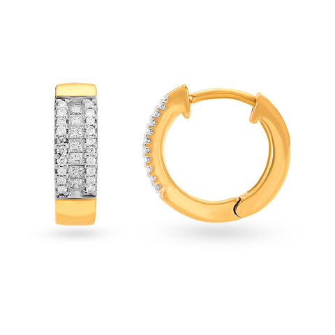 Contemporary Gold and Diamond Hoop Earrings