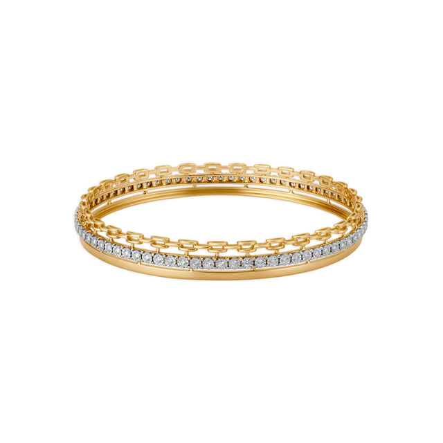 Stunning Geometric Diamond Bangle in Yellow and White Gold,,hi-res image number null